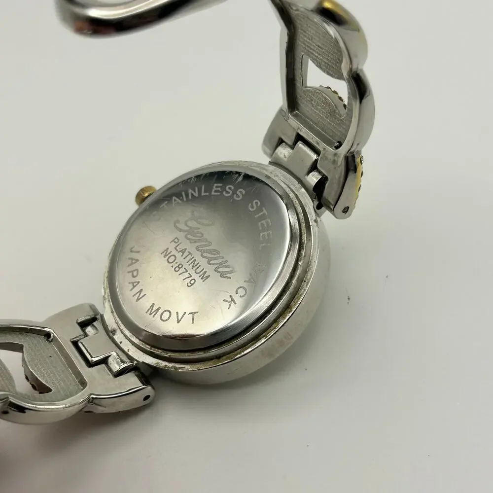 Geneva Platinum Women's Two-Tone Rhinestone Bezel Bangle Watch New Battery